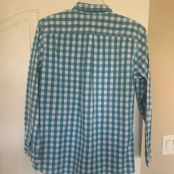 Boys Tommy Hilfiger size 20 teal blue and white check shirt perfect condition - Picture 3 of 4